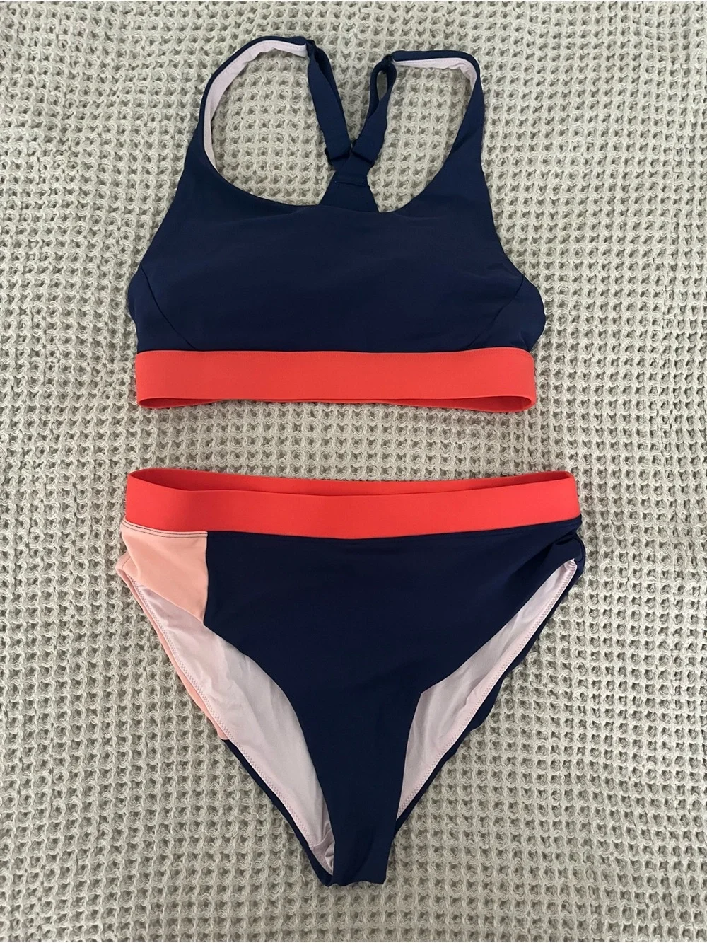 Title Nine Women’s Rash Guard Swim Set - Navy, Coral & Light Pink - Picture 3 of 8